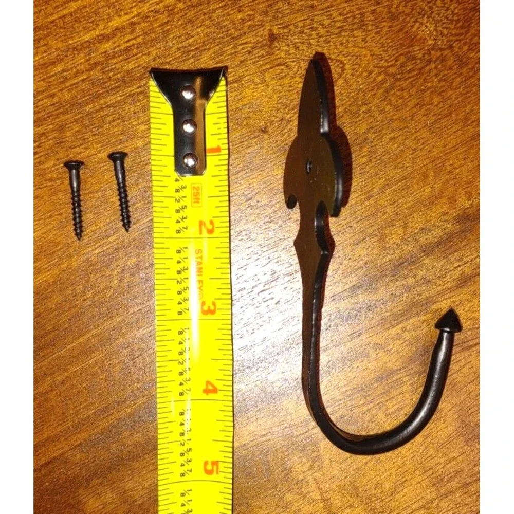 3 Hand‎ Forged Cast Iron Rustic Fleur De Lis Coat Hat Rack Towel Hooks